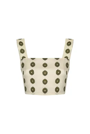 Marimba Silk Martellato Top  / Ivory Green Chintz