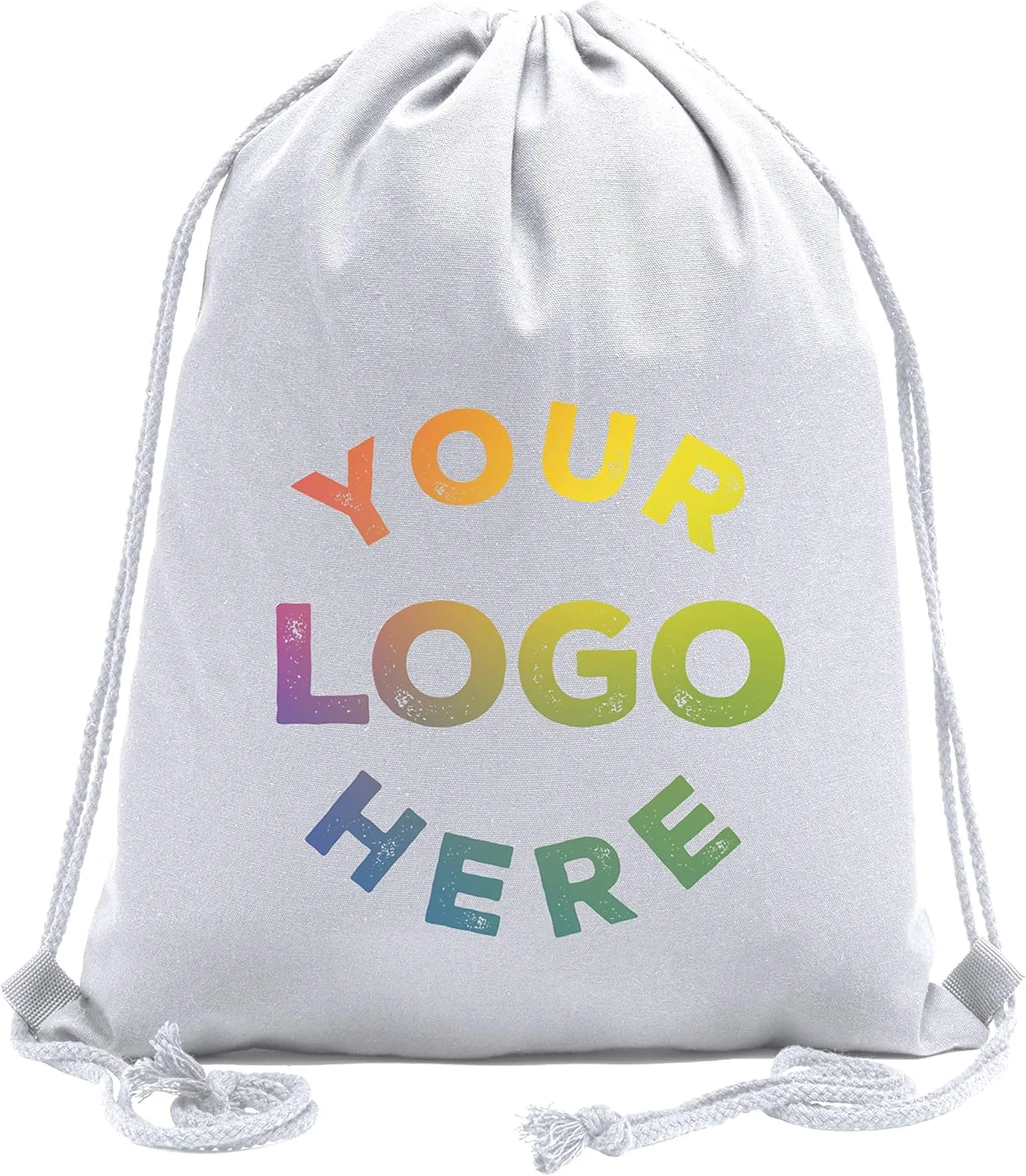 Mato & Hash Wholesale Custom Drawstring Backpacks, Personalized Promotional Cotton Bags - 20PK White CE2725