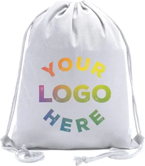 Mato & Hash Wholesale Custom Drawstring Backpacks, Personalized Promotional Cotton Bags - 20PK White CE2725