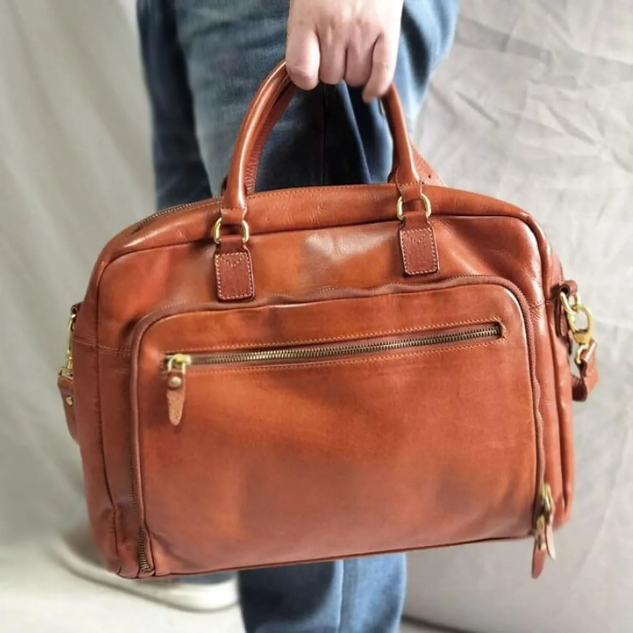 Mens Briefcases Handbags Messenger Shoulder Bags Genuine Leather Carrying Cases Laptop Bags(Brown)