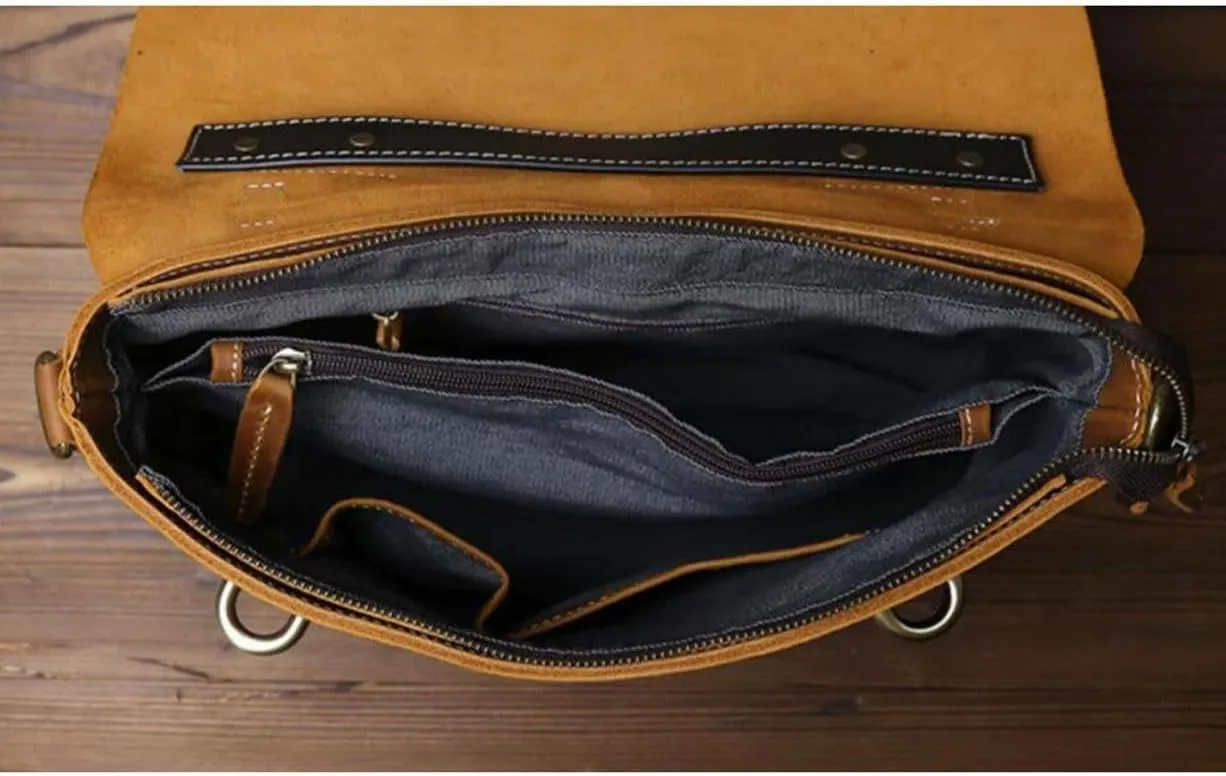 Mens Briefcases Leather Messenger Shoulder Bags Computer Carrying Cases Handbags Laptop Bags 15Inch