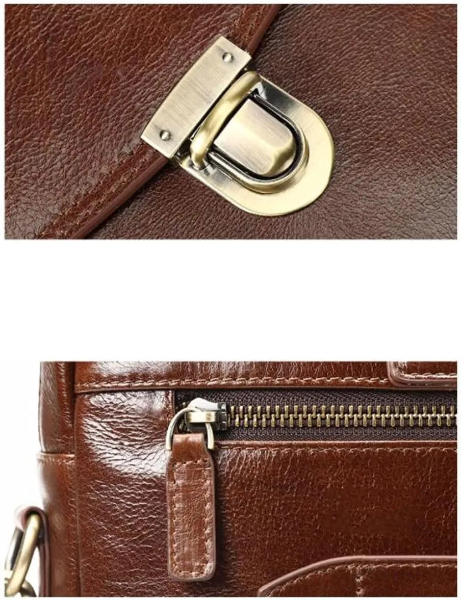 Mens Business Briefcases Messenger Shoulder Bags Genuine Leather Laptop Bags Carrying Cases Handbags