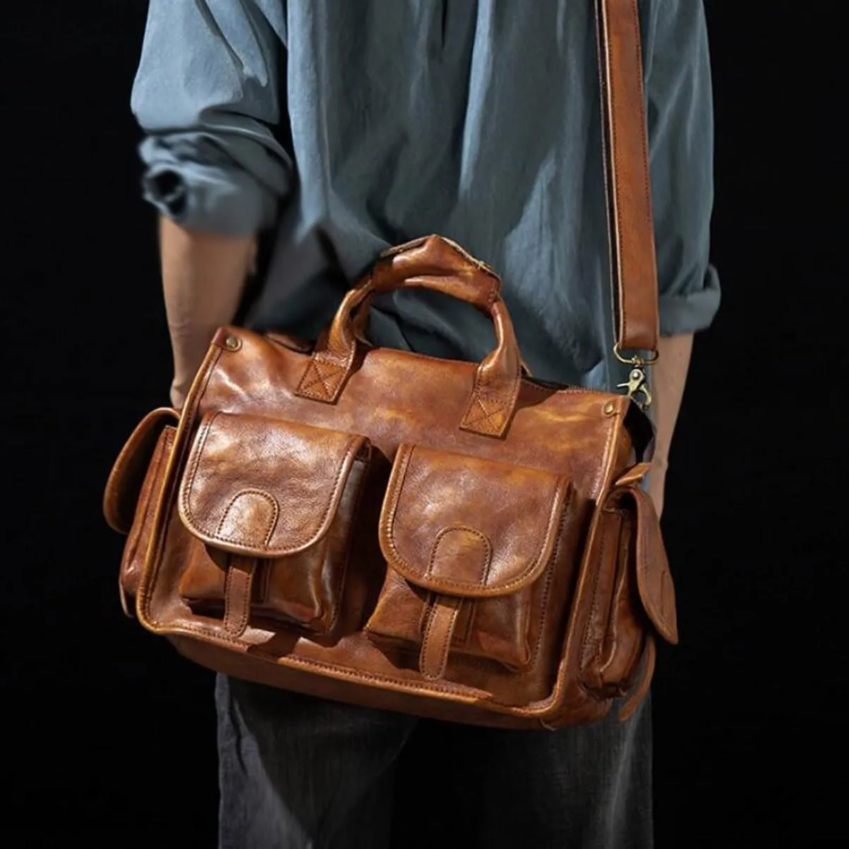 Mens Handbags Briefcases Genuine Leather Messenger Shoulder Bags Laptop Bags Travel Carrying Cases