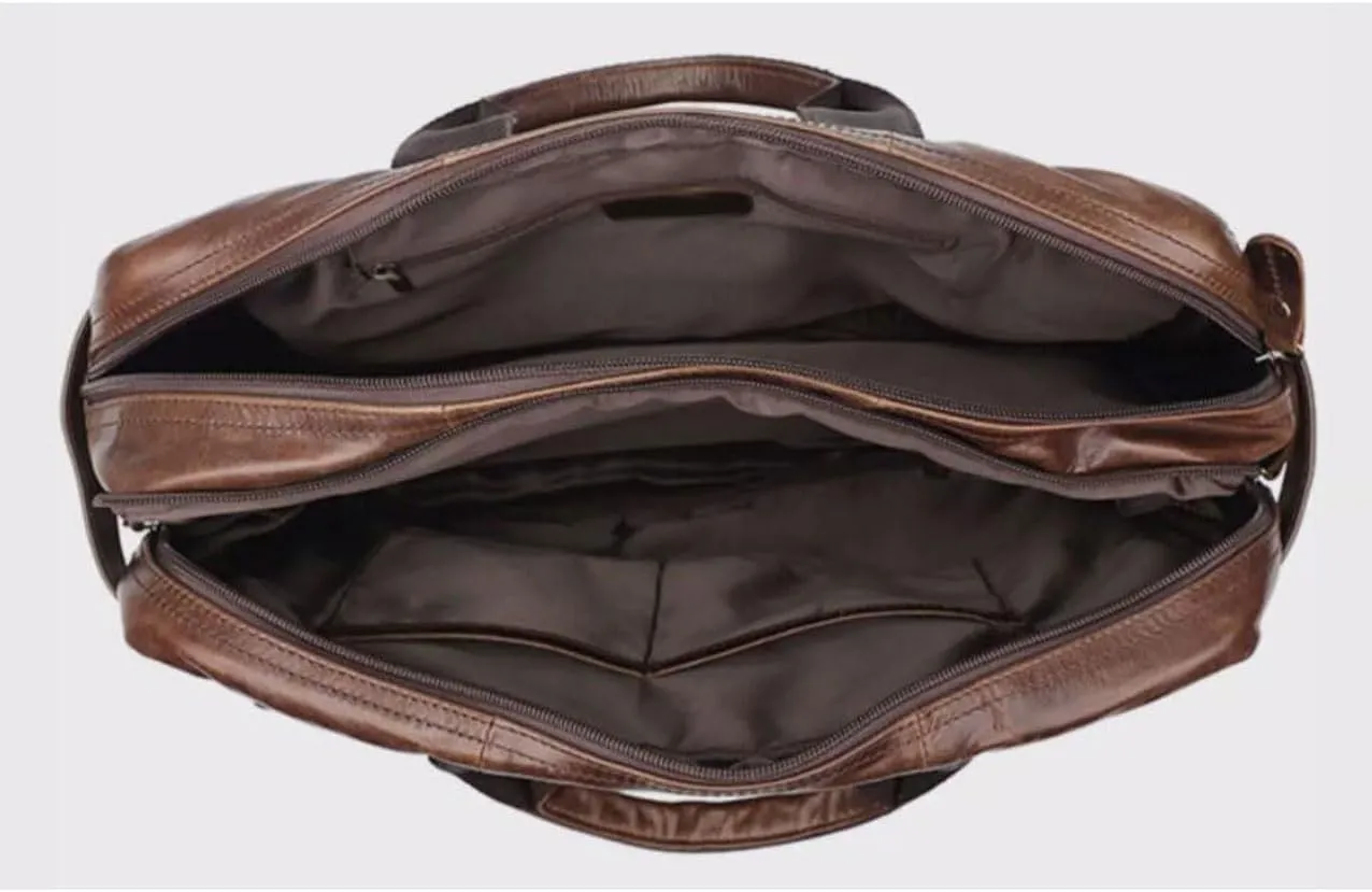 Mens Handbags Briefcases Laptop Bags Genuine Leather Messenger Shoulder Bags Carrying Cases Backpacks(Brown)