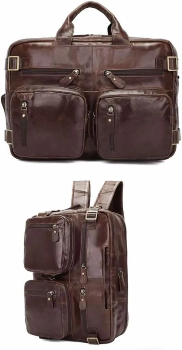 Mens Handbags Briefcases Laptop Bags Genuine Leather Messenger Shoulder Bags Carrying Cases Backpacks(Brown)