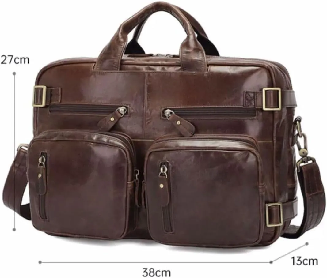Mens Handbags Briefcases Laptop Bags Genuine Leather Messenger Shoulder Bags Carrying Cases Backpacks(Brown)