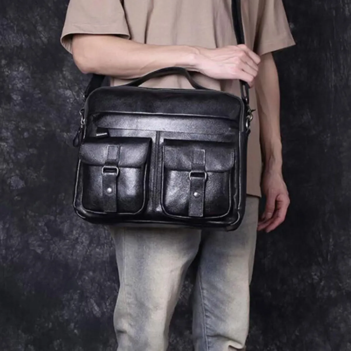 Mens Handbags Briefcases Messenger Shoulder Bags Genuine Leather Casual Daypacks Travel Bags Waist Packs