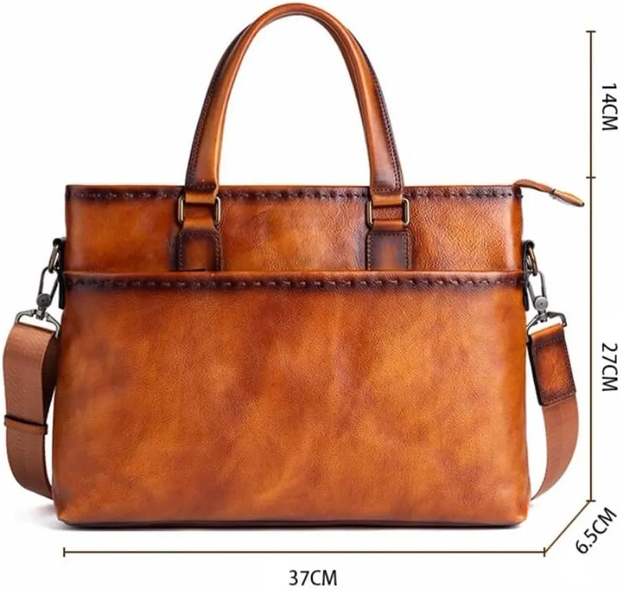 Mens Laptop Bags Handbags Briefcases Genuine Leather Messenger Shoulder Bags Casual Daypacks 14.5Inch
