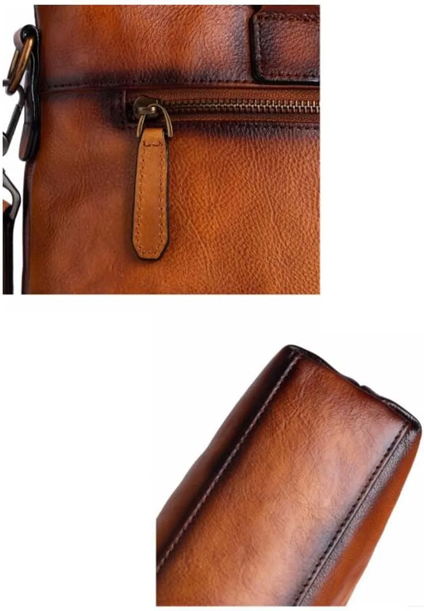 Mens Laptop Bags Handbags Briefcases Genuine Leather Messenger Shoulder Bags Casual Daypacks 14.5Inch