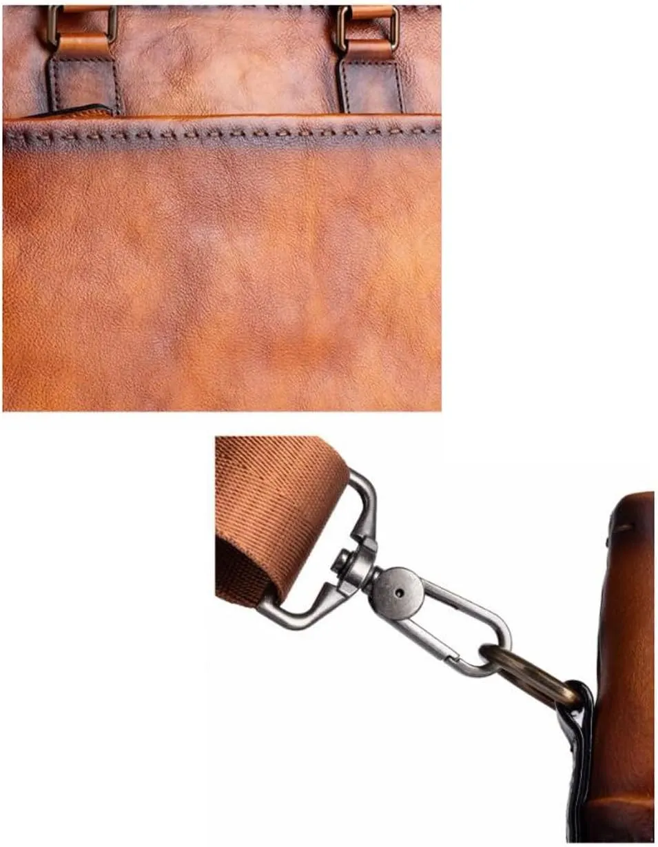 Mens Laptop Bags Handbags Briefcases Genuine Leather Messenger Shoulder Bags Casual Daypacks 14.5Inch