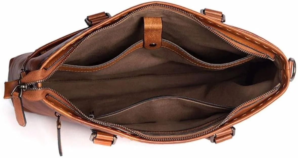 Mens Laptop Bags Handbags Briefcases Genuine Leather Messenger Shoulder Bags Casual Daypacks 14.5Inch