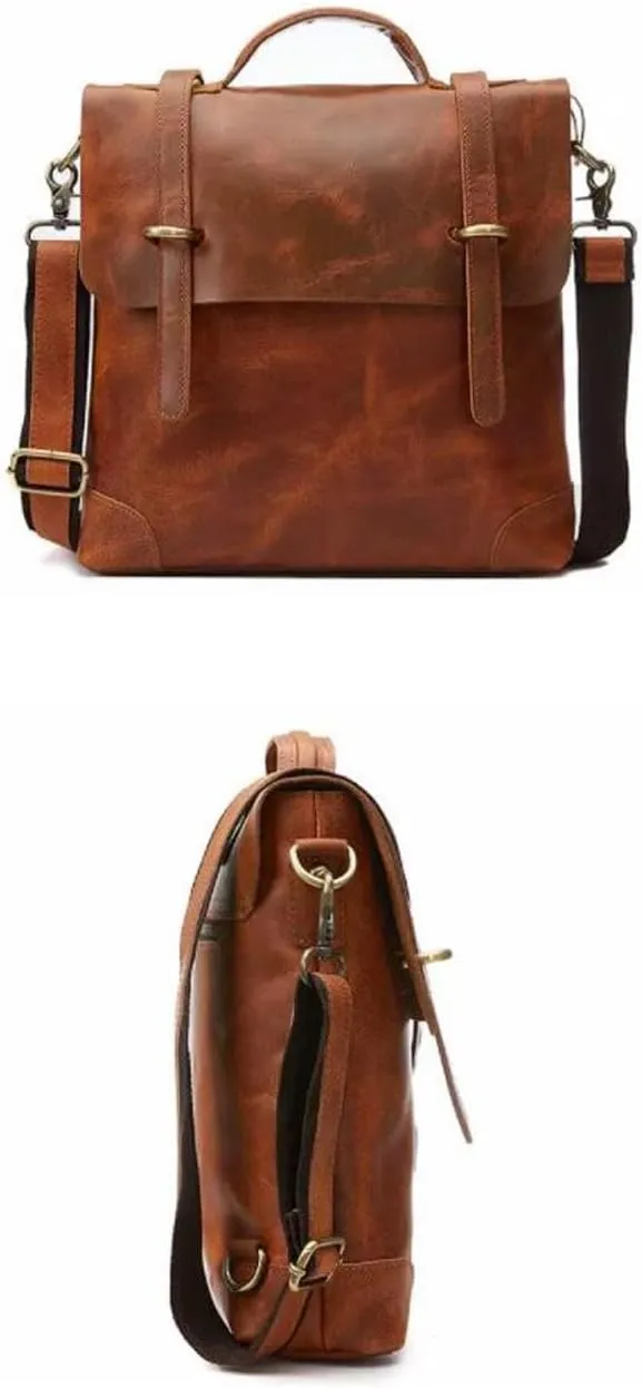 Mens Luggage Handbags Briefcases Laptop Bags Genuine Leather Messenger Shoulder Bags Casual Daypacks(Yellow)