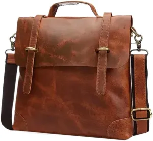 Mens Luggage Handbags Briefcases Laptop Bags Genuine Leather Messenger Shoulder Bags Casual Daypacks(Yellow)