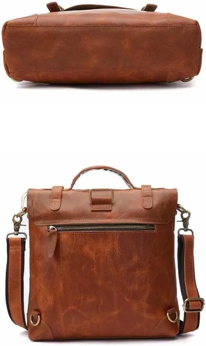 Mens Luggage Handbags Briefcases Laptop Bags Genuine Leather Messenger Shoulder Bags Casual Daypacks(Yellow)
