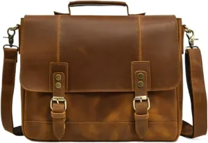 Mens Messenger Shoulder Bags Briefcases Waist Packs Genuine Leather Crossbody Bags Casual Daypacks Handbags 14Inch