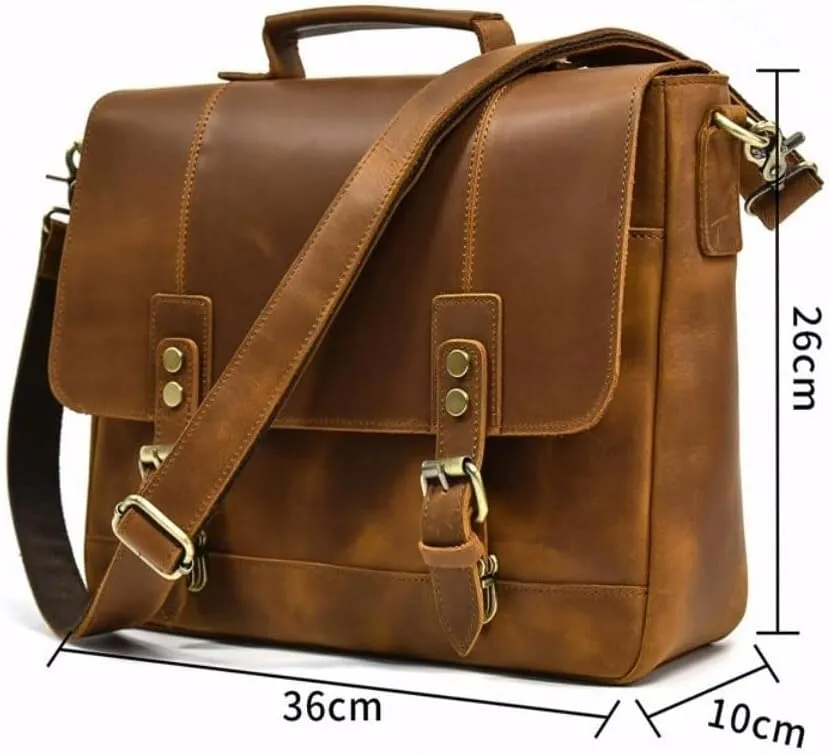Mens Messenger Shoulder Bags Briefcases Waist Packs Genuine Leather Crossbody Bags Casual Daypacks Handbags 14Inch