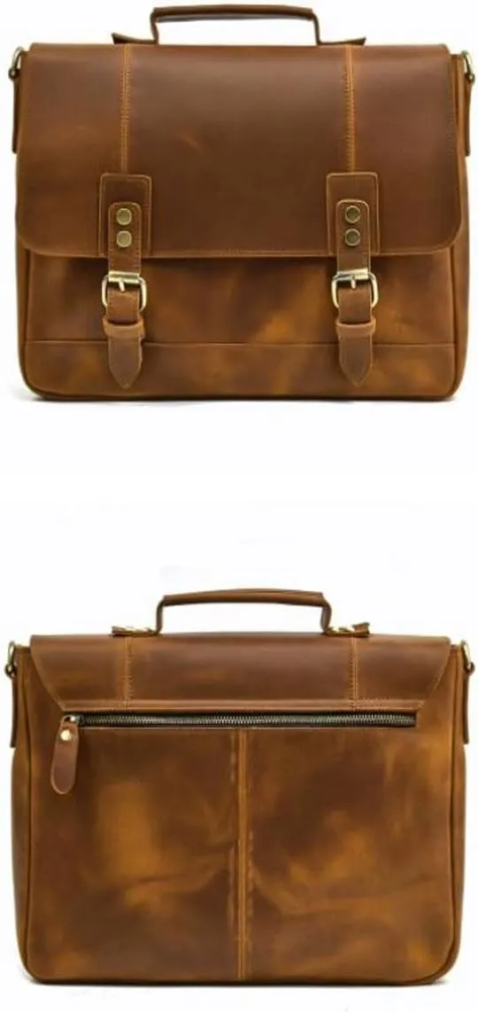 Mens Messenger Shoulder Bags Briefcases Waist Packs Genuine Leather Crossbody Bags Casual Daypacks Handbags 14Inch
