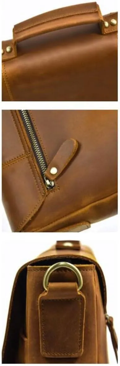 Mens Messenger Shoulder Bags Briefcases Waist Packs Genuine Leather Crossbody Bags Casual Daypacks Handbags 14Inch
