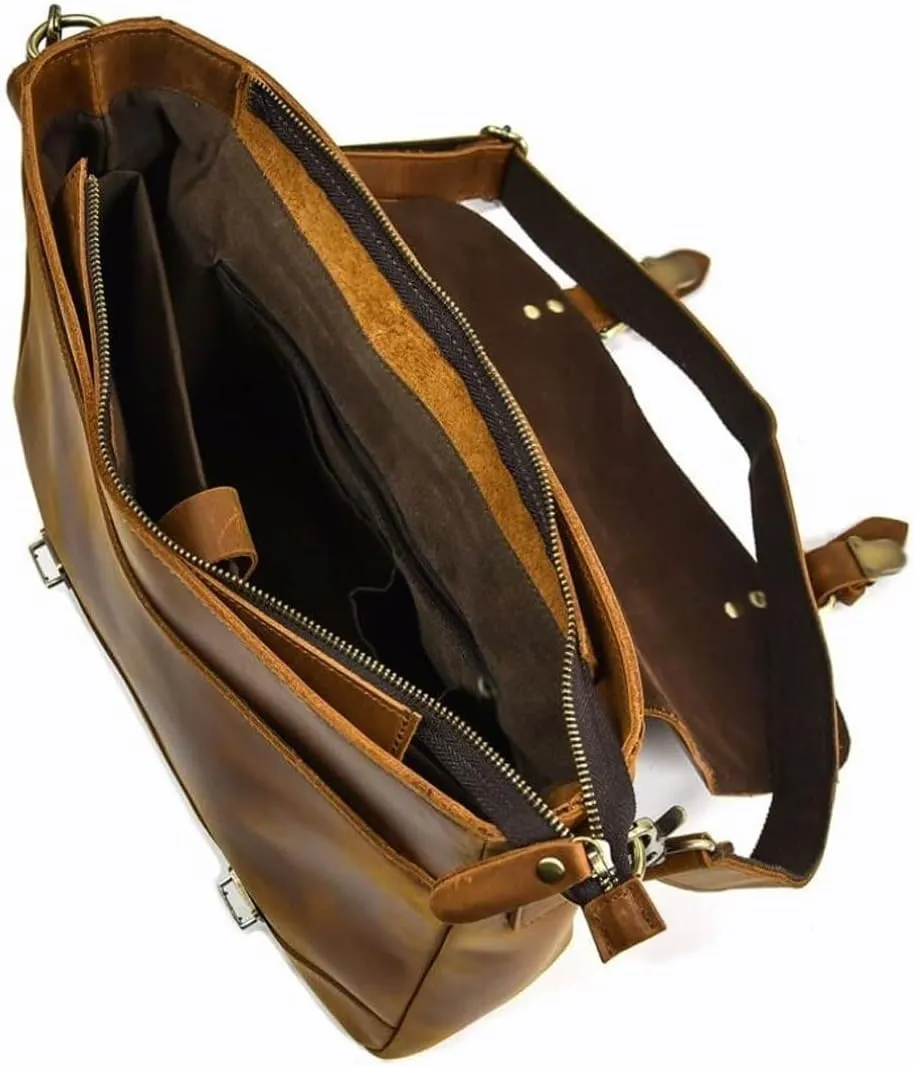 Mens Messenger Shoulder Bags Briefcases Waist Packs Genuine Leather Crossbody Bags Casual Daypacks Handbags 14Inch