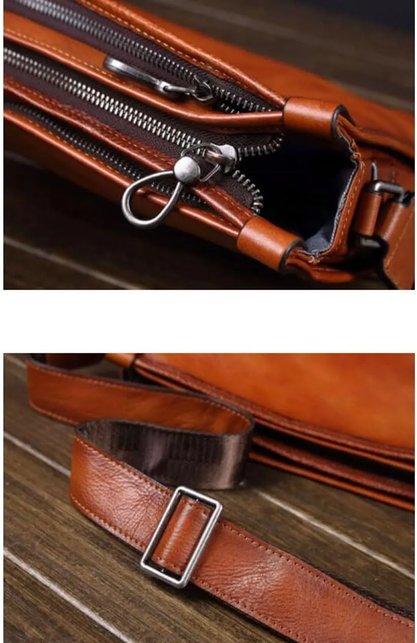 Mens Messenger Shoulder Bags Waist Packs Crossbody Bags Briefcases Genuine Leather Casual Daypacks 12.2Inch