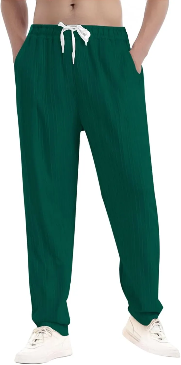 Mens Pants Casual Loose Fit Trendy Straight-Leg Elastic-Waisted Work Pant Outdoor Relax Fit Breathable Basic Outfits