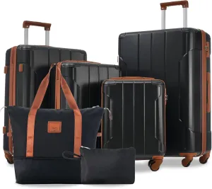 Merax Hardshell Luggage Sets 3 Piece Set 20" Carry-on ABS Suitcase Double Spinner Wheels with TSA Lock Suitcase set Expandable Travel Bags for Men and Women (Black, 6 Peice)