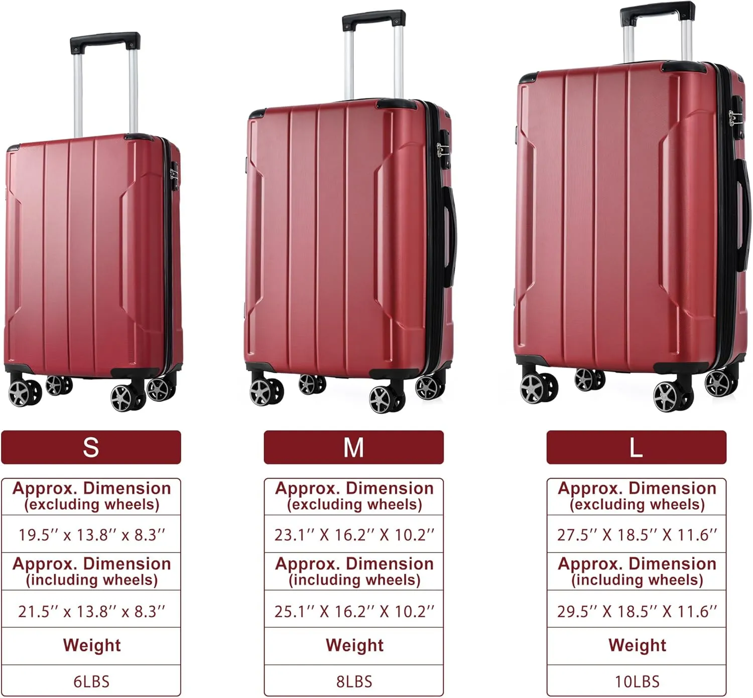 Merax Hardshell Luggage Sets 3 Piece Set 20" Carry-on ABS Suitcase Double Spinner Wheels with TSA Lock Suitcase set Expandable Travel Bags for Men and Women (Red, 3 PCS(20" 24" 28"))