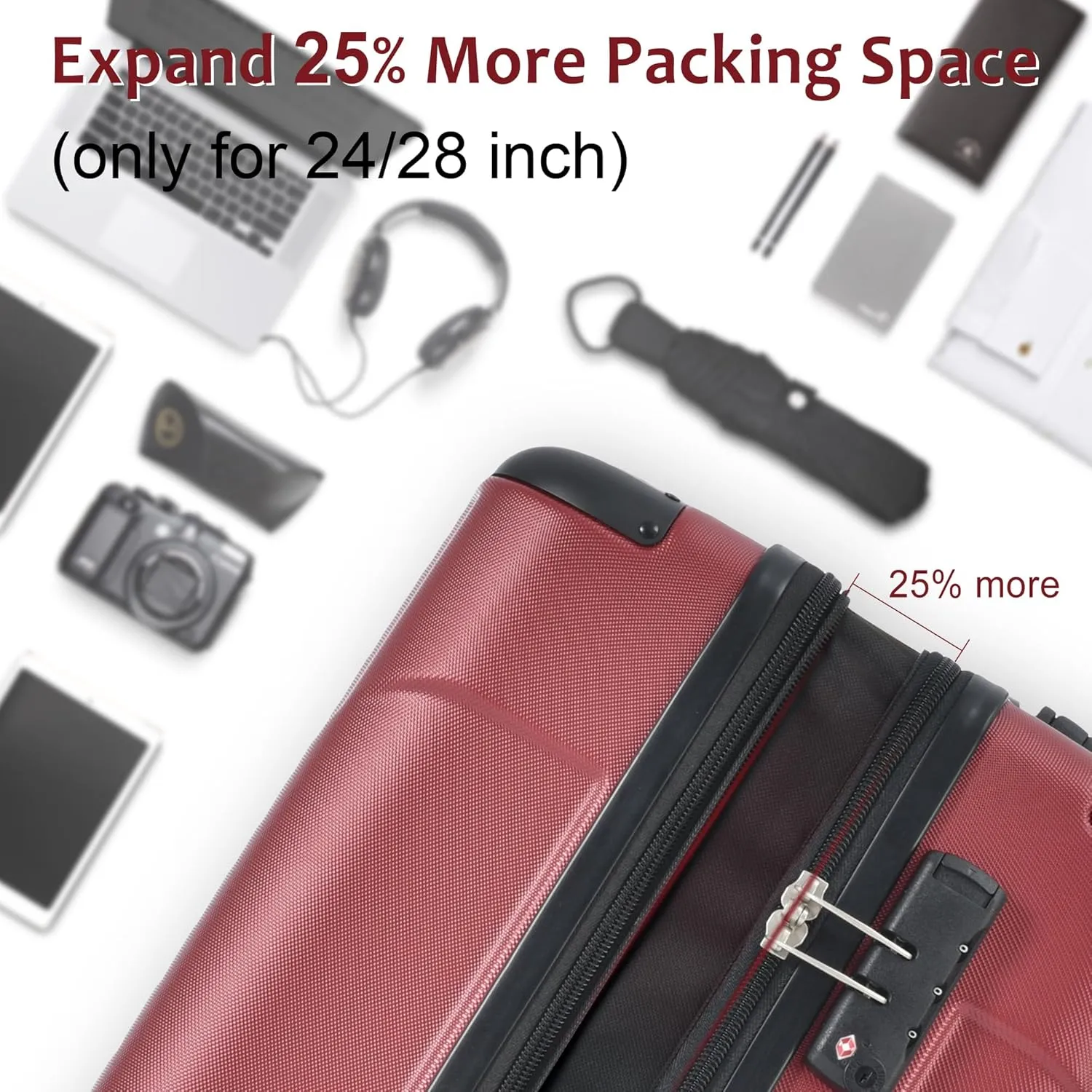 Merax Hardshell Luggage Sets 3 Piece Set 20" Carry-on ABS Suitcase Double Spinner Wheels with TSA Lock Suitcase set Expandable Travel Bags for Men and Women (Red, 3 PCS(20" 24" 28"))