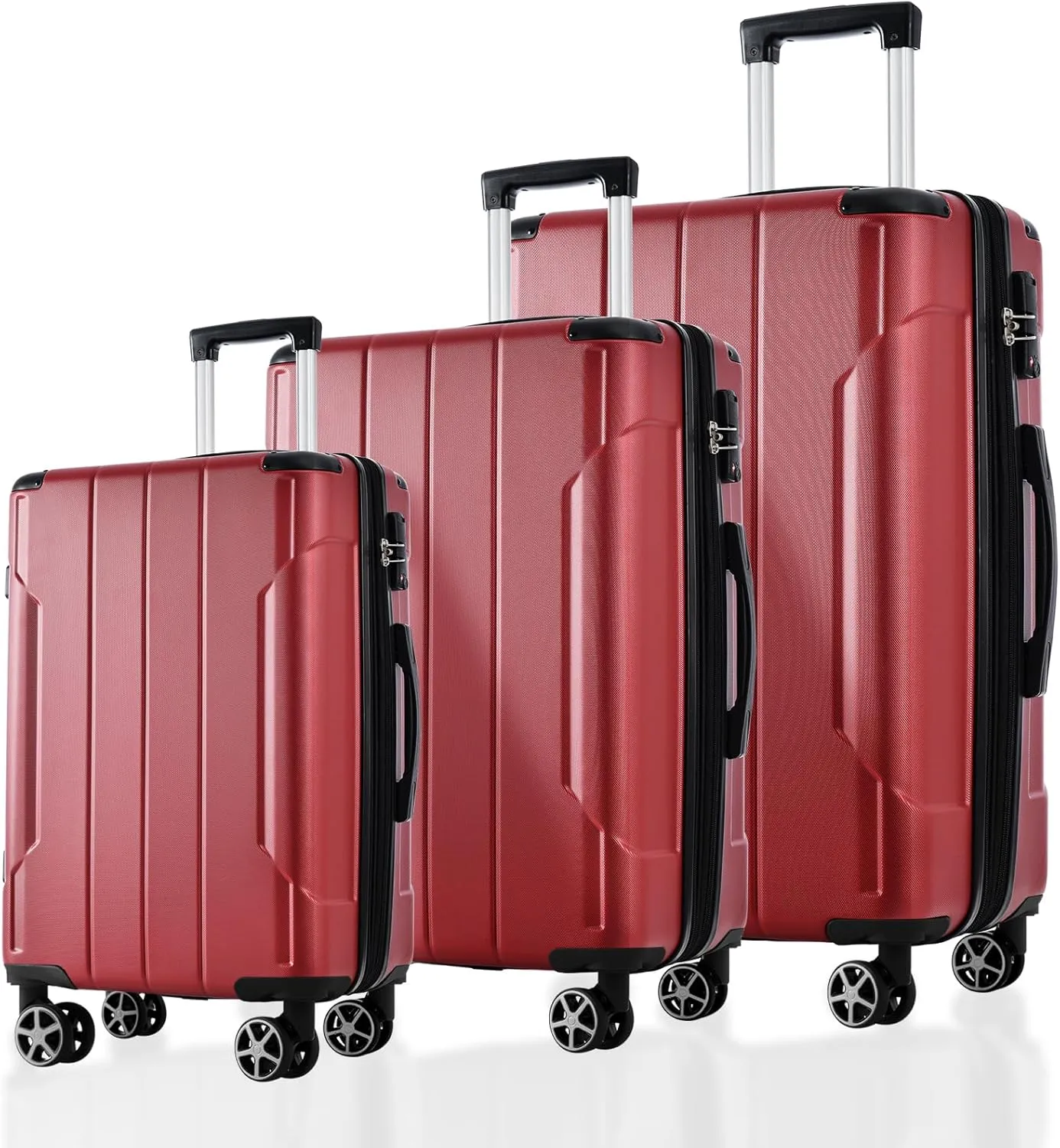 Merax Hardshell Luggage Sets 3 Piece Set 20" Carry-on ABS Suitcase Double Spinner Wheels with TSA Lock Suitcase set Expandable Travel Bags for Men and Women (Red, 3 PCS(20" 24" 28"))