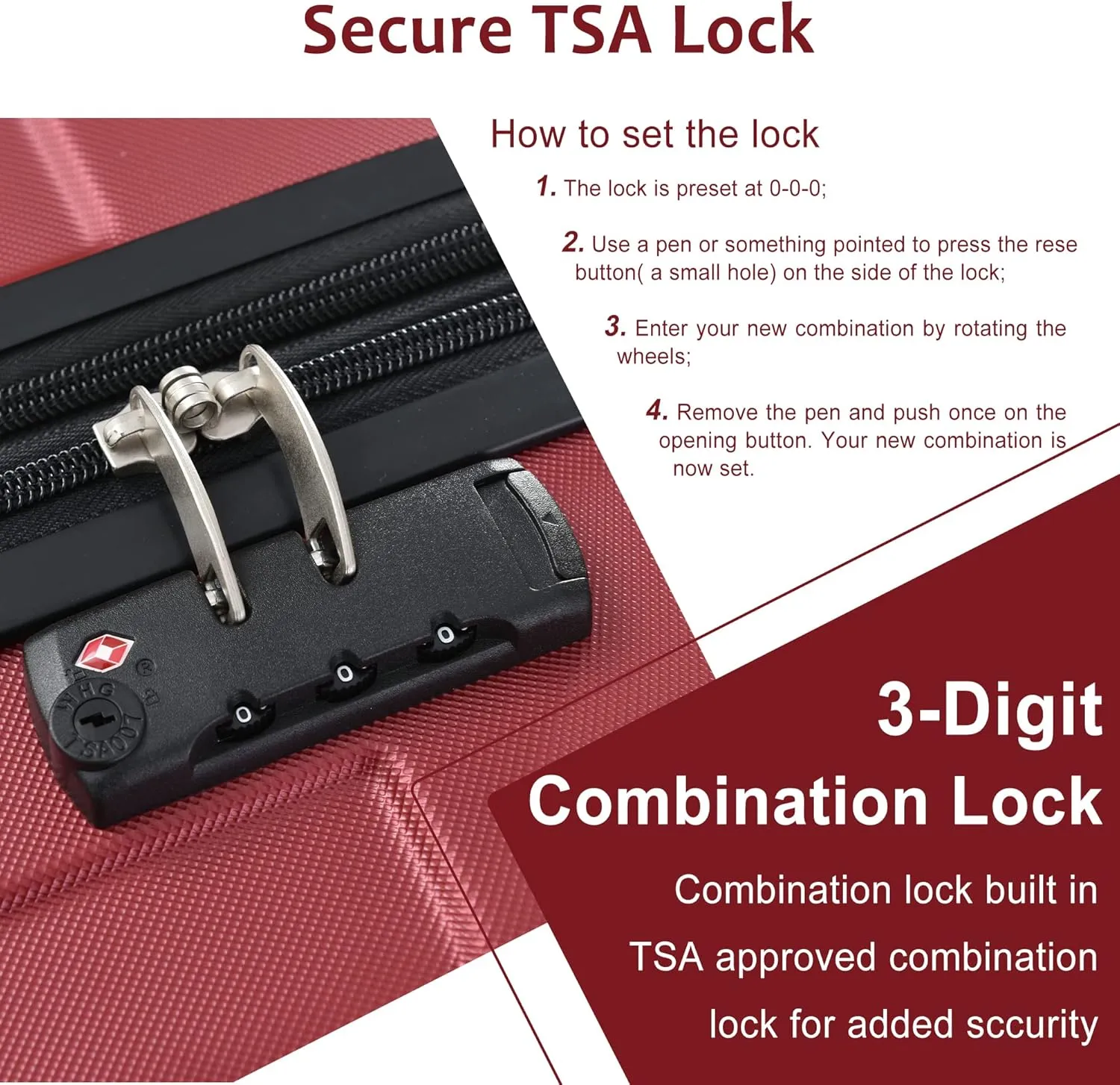 Merax Hardshell Luggage Sets 3 Piece Set 20" Carry-on ABS Suitcase Double Spinner Wheels with TSA Lock Suitcase set Expandable Travel Bags for Men and Women (Red, 3 PCS(20" 24" 28"))
