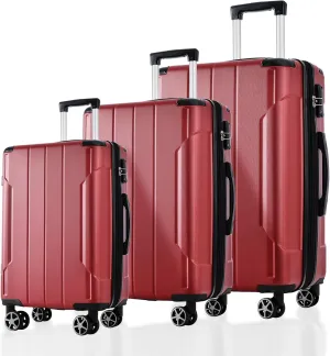 Merax Hardshell Luggage Sets 3 Piece Set 20" Carry-on ABS Suitcase Double Spinner Wheels with TSA Lock Suitcase set Expandable Travel Bags for Men and Women (Red, 3 PCS(20" 24" 28"))
