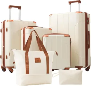 Merax Hardshell Luggage Sets 3 Piece Set 20" Carry-on ABS Suitcase Double Spinner Wheels with TSA Lock Suitcase set Expandable Travel Bags for Men and Women (White, 6 Peice)