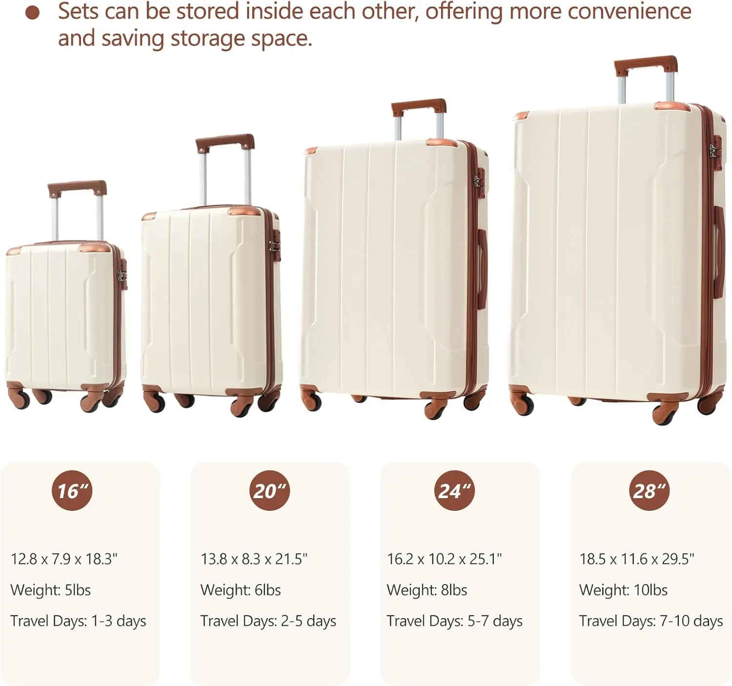 Merax Hardshell Luggage Sets 3 Piece Set 20" Carry-on ABS Suitcase Double Spinner Wheels with TSA Lock Suitcase set Expandable Travel Bags for Men and Women (White, 6 Peice)
