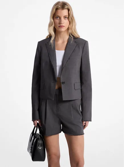 MICHAEL MICHAEL KORS - FRAYED WOOL CROPPED BLAZER