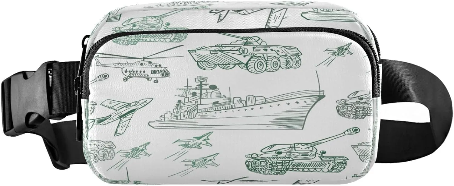 Military Transport Tank Ship Belt Bag for Women Men Army Vehicle Fanny Pack Small Waist Pouch Crossbody Bags for Outdoor Hiking Running Travel