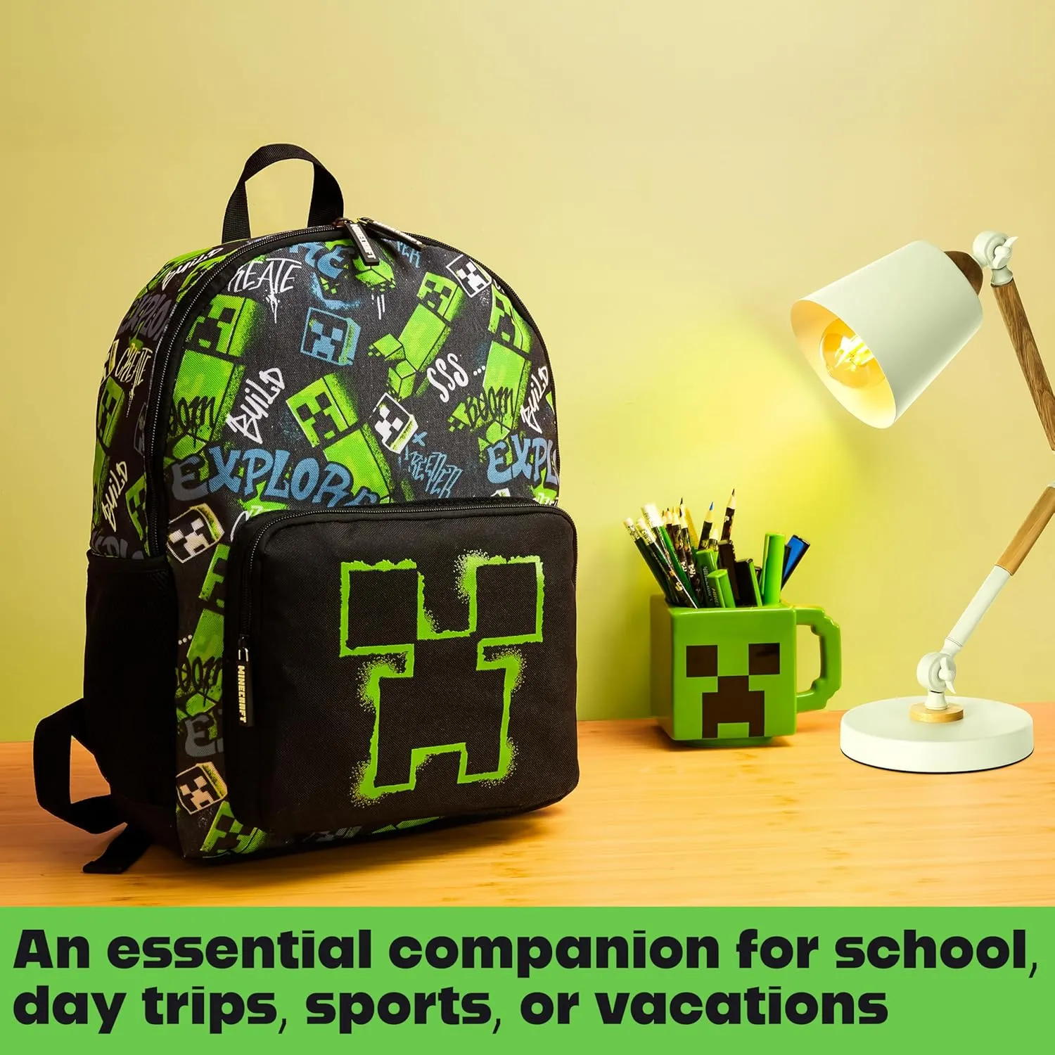 Minecraft Backpacks for Kids Creeper Boy Bag with Zipped Pockets Adjustable Straps Kids Bag for Gaming Travel and School Backpack Boy Gifts (Black, 15.74x11.41x6.69inch)