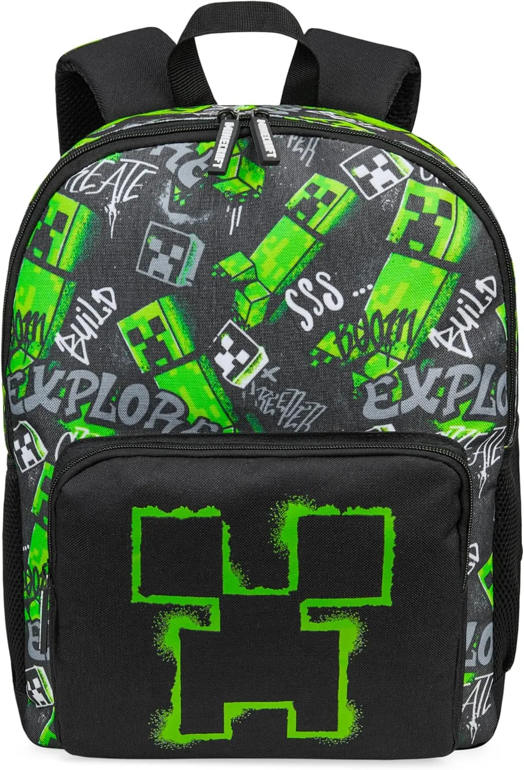 Minecraft Backpacks for Kids Creeper Boy Bag with Zipped Pockets Adjustable Straps Kids Bag for Gaming Travel and School Backpack Boy Gifts (Black, 15.74x11.41x6.69inch)