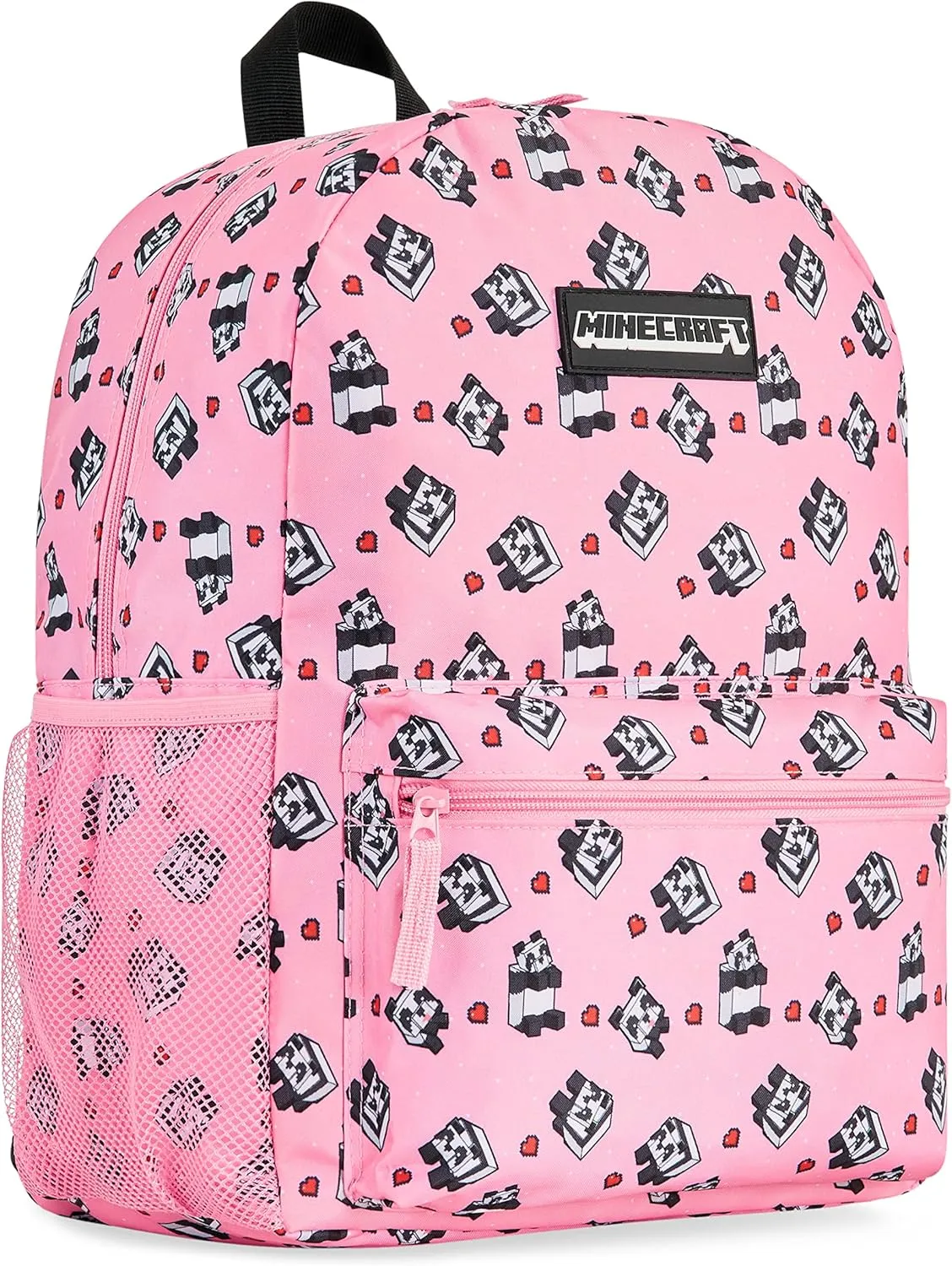 Minecraft Kids School Backpack with Zipped Front Pocket for Sports, Gym, Travel - Gamer Gifts (Pink)