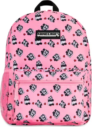 Minecraft Kids School Backpack with Zipped Front Pocket for Sports, Gym, Travel - Gamer Gifts (Pink)