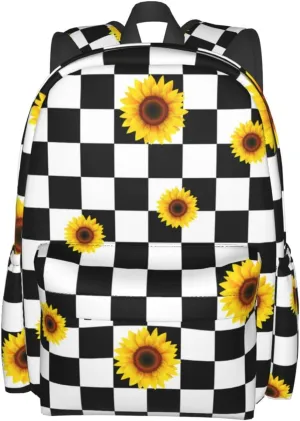 MISOLAXI Black And White Checkered Sunflower Backpack Casual Daypacks, College Bag Laptop Backpacks, Backpacks for Boys Girls Children and Adult, with Adjustable Padded Straps