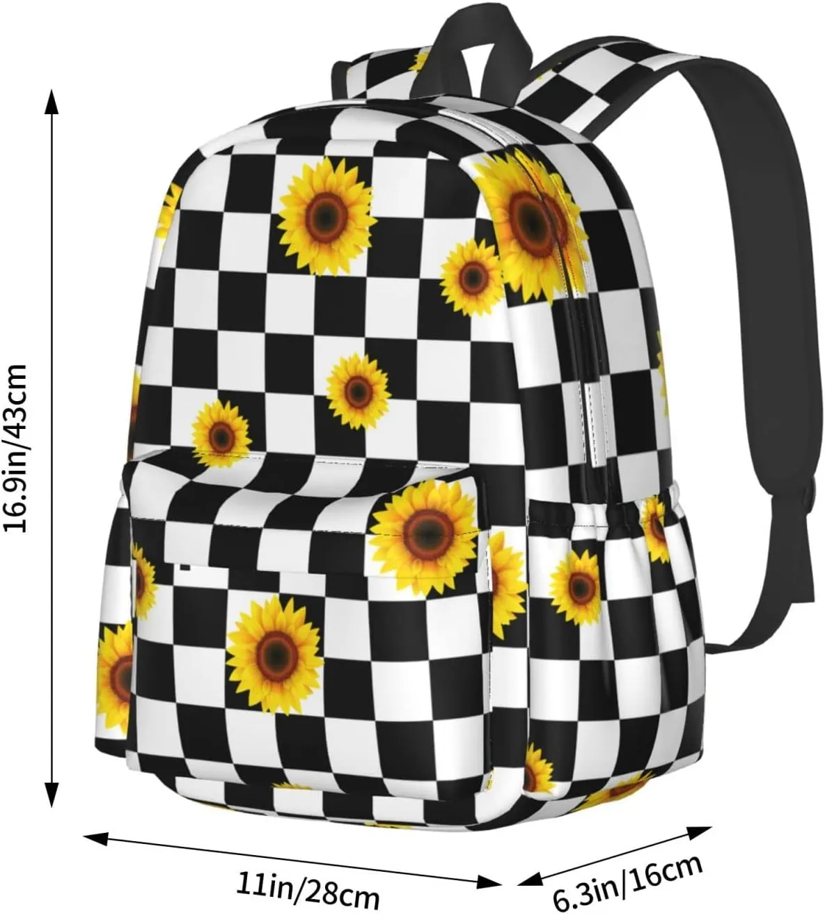 MISOLAXI Black And White Checkered Sunflower Backpack Casual Daypacks, College Bag Laptop Backpacks, Backpacks for Boys Girls Children and Adult, with Adjustable Padded Straps