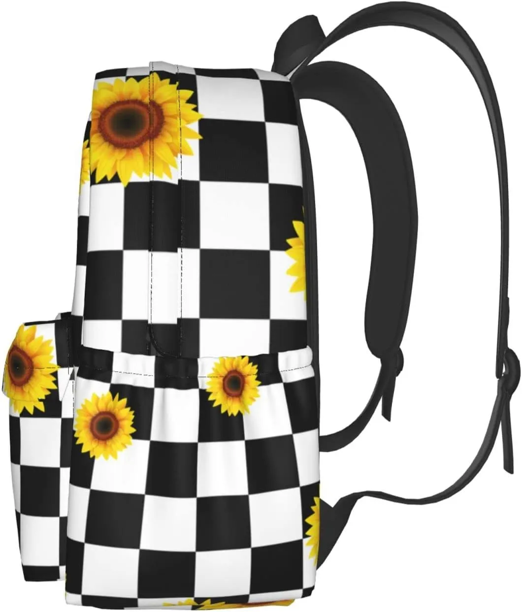 MISOLAXI Black And White Checkered Sunflower Backpack Casual Daypacks, College Bag Laptop Backpacks, Backpacks for Boys Girls Children and Adult, with Adjustable Padded Straps