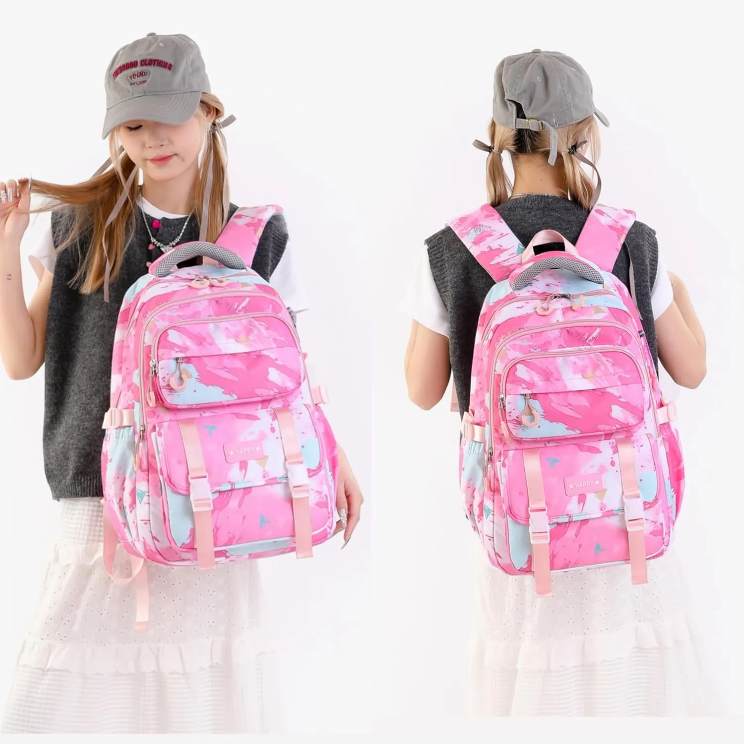 MITOWERMI 3Pcs Backpack for Girls Kids Backpacks with Lunch Box Elementary Middle High School Backpacks Students Bookbag Set School Bags for Teens Girls (Pink)