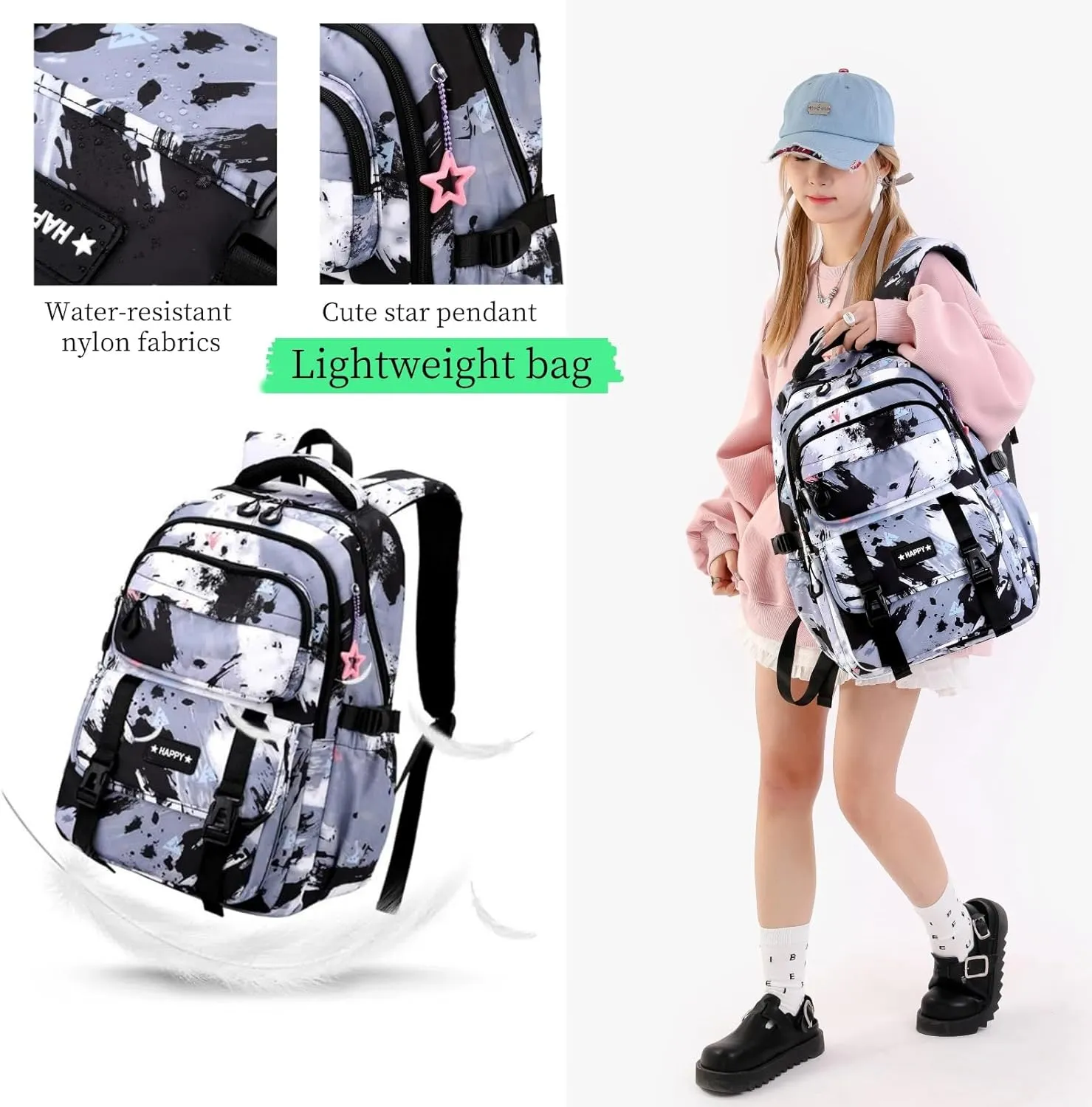 MITOWERMI 3Pcs Backpack for Girls Kids Backpacks with Lunch Box Elementary Middle High School Backpacks Students Bookbag Set School Bags for Teens Girls (Pink)
