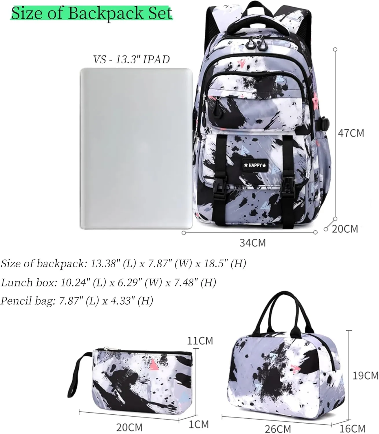 MITOWERMI 3Pcs Backpack for Girls Kids Backpacks with Lunch Box Elementary Middle High School Backpacks Students Bookbag Set School Bags for Teens Girls (Pink)