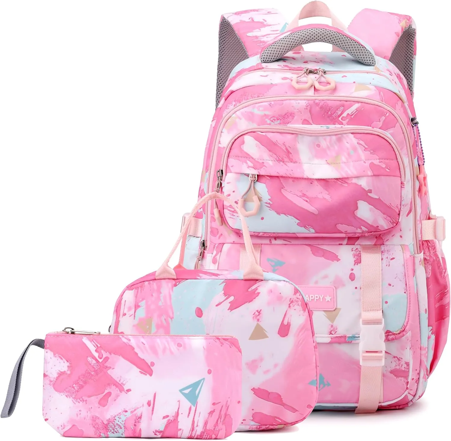 MITOWERMI 3Pcs Backpack for Girls Kids Backpacks with Lunch Box Elementary Middle High School Backpacks Students Bookbag Set School Bags for Teens Girls (Pink)