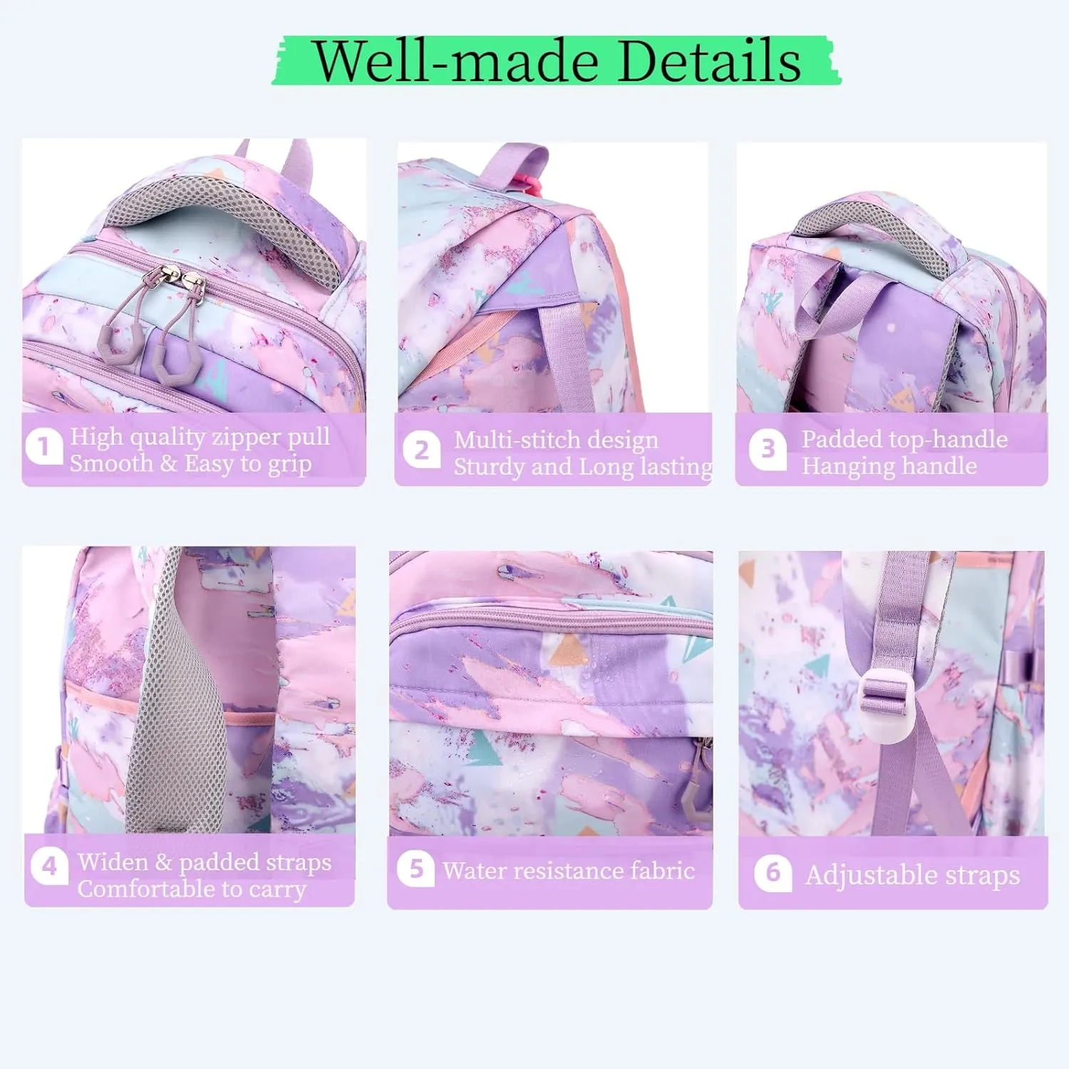 MITOWERMI 3Pcs Backpack for Girls Kids Backpacks with Lunch Box Elementary Middle High School Backpacks Students Bookbag Set School Bags for Teens Girls (Pink)
