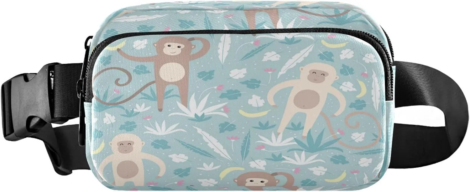 Monkeys Jungle Flowers Belt Bag for Women Men Fanny Pack Small Waist Pouch Crossbody Bags for Outdoor Hiking Running Travel