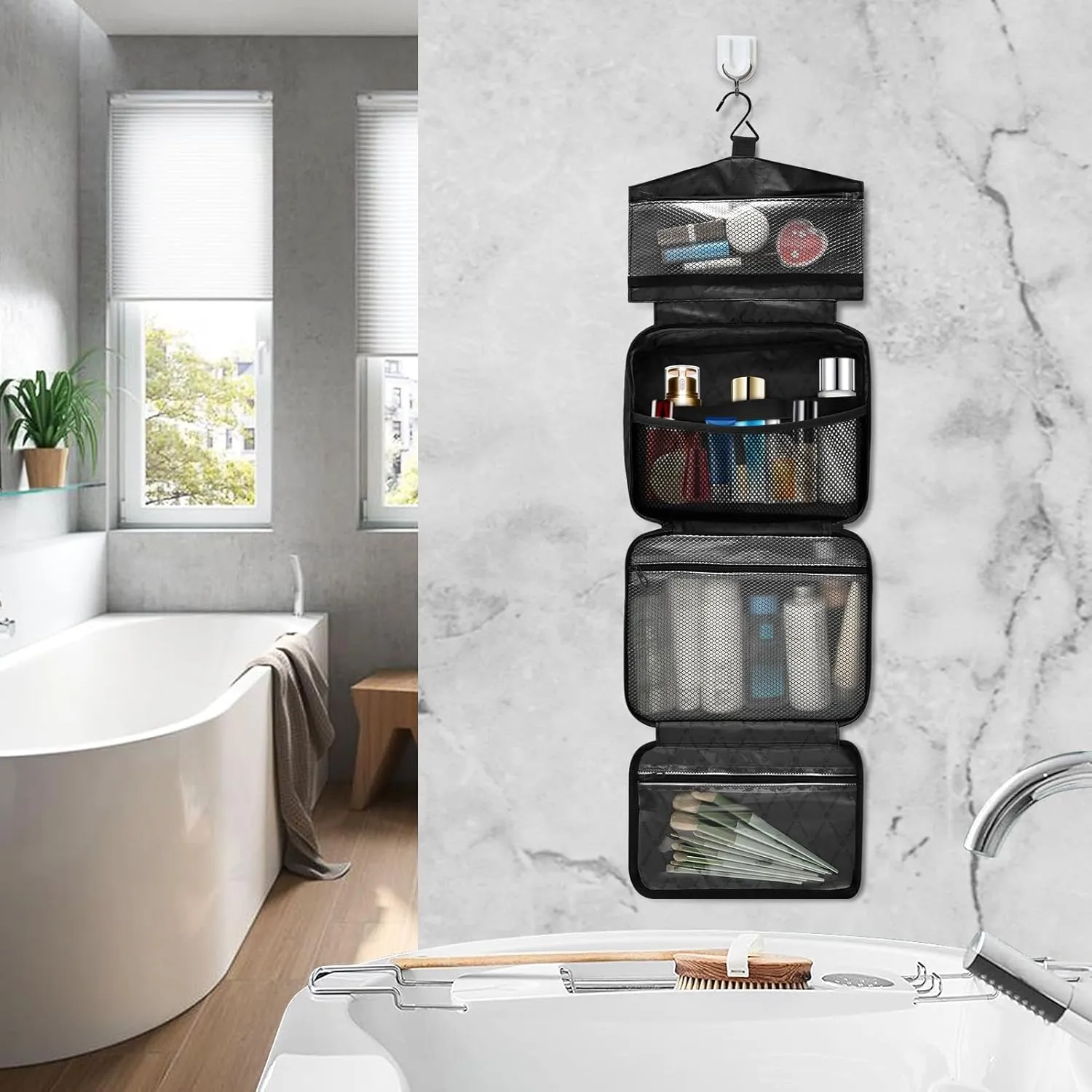 MUKJHOI Hanging Travel Toiletry Bag  4 Zippered Compartments, Transparent Organizer, Compact & Water-Resistant for Gym, Camping, Hotel  Cheetah (1)