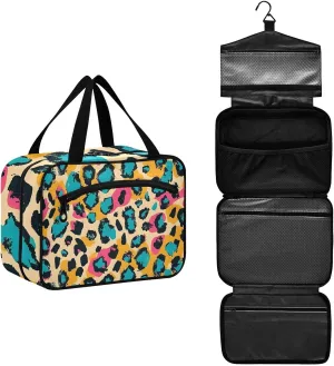 MUKJHOI Hanging Travel Toiletry Bag  4 Zippered Compartments, Transparent Organizer, Compact & Water-Resistant for Gym, Camping, Hotel  Cheetah (1)